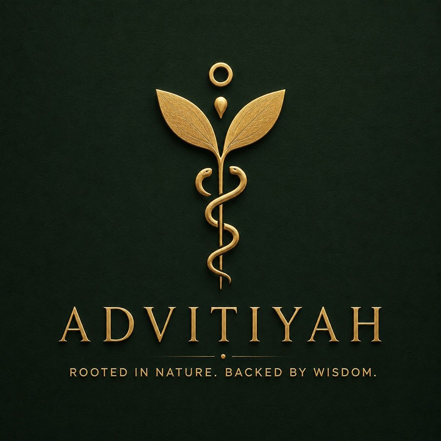 Advitiyah — an emblem of leaves and an entwined staff, above the words Advitiyah: Rooted in nature, backed by wisdom.